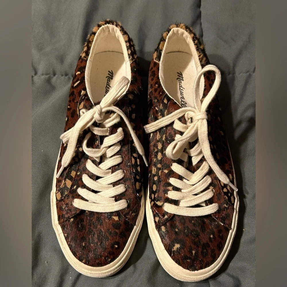 Madewell Sidewalk Low-Top Sneakers Painted Leopard Calf Hair Sz 7 M.